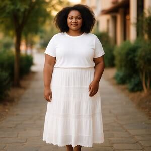 Johnny Was 2X Skirt Tier Maxi Scalloped Bottom Elastic Waist Bohemian Broomstick